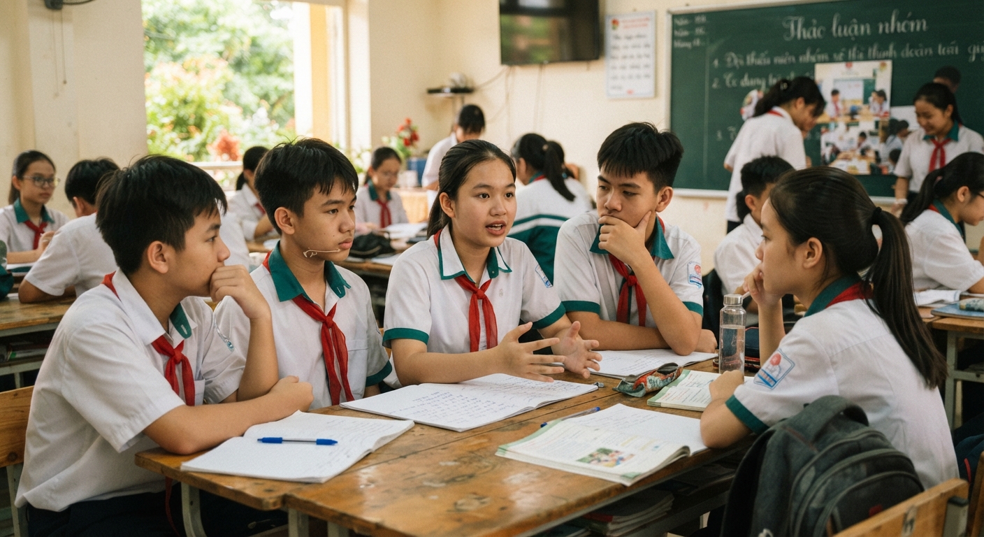 Học viên trung học thảo luận nhóm